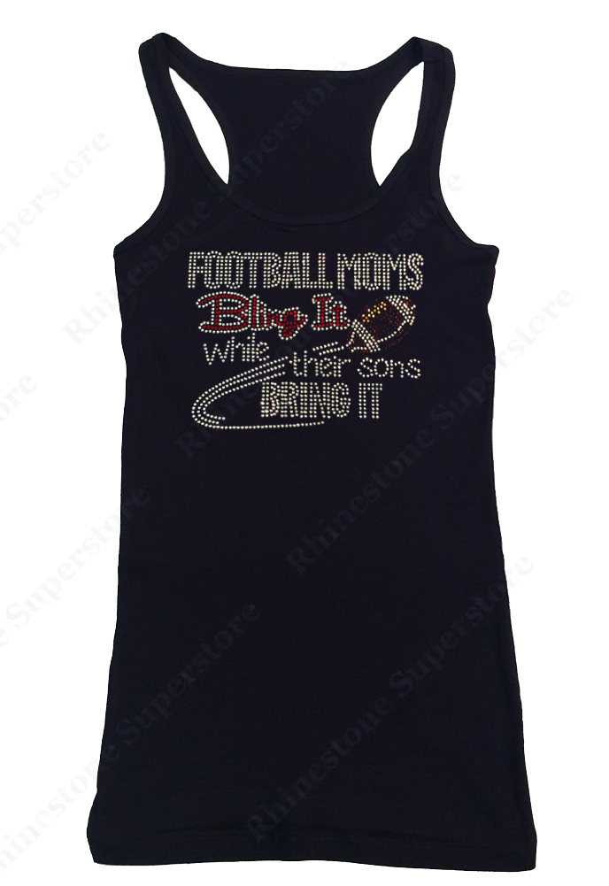 Womens T-shirt with Football Moms Bling it in Rhinestones