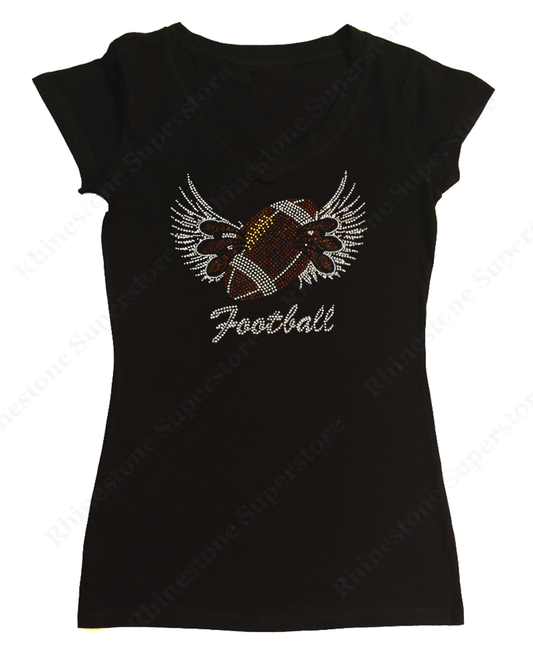 Womens T-shirt with Football Wings and Claws in Rhinestones