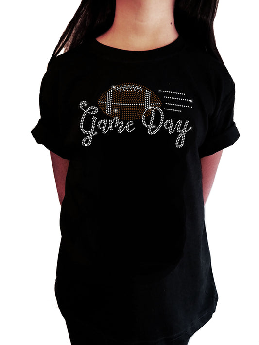 Girls Rhinestone T-Shirt " Game Day Football in Rhinestones " Kids Size 3 to 14 Available