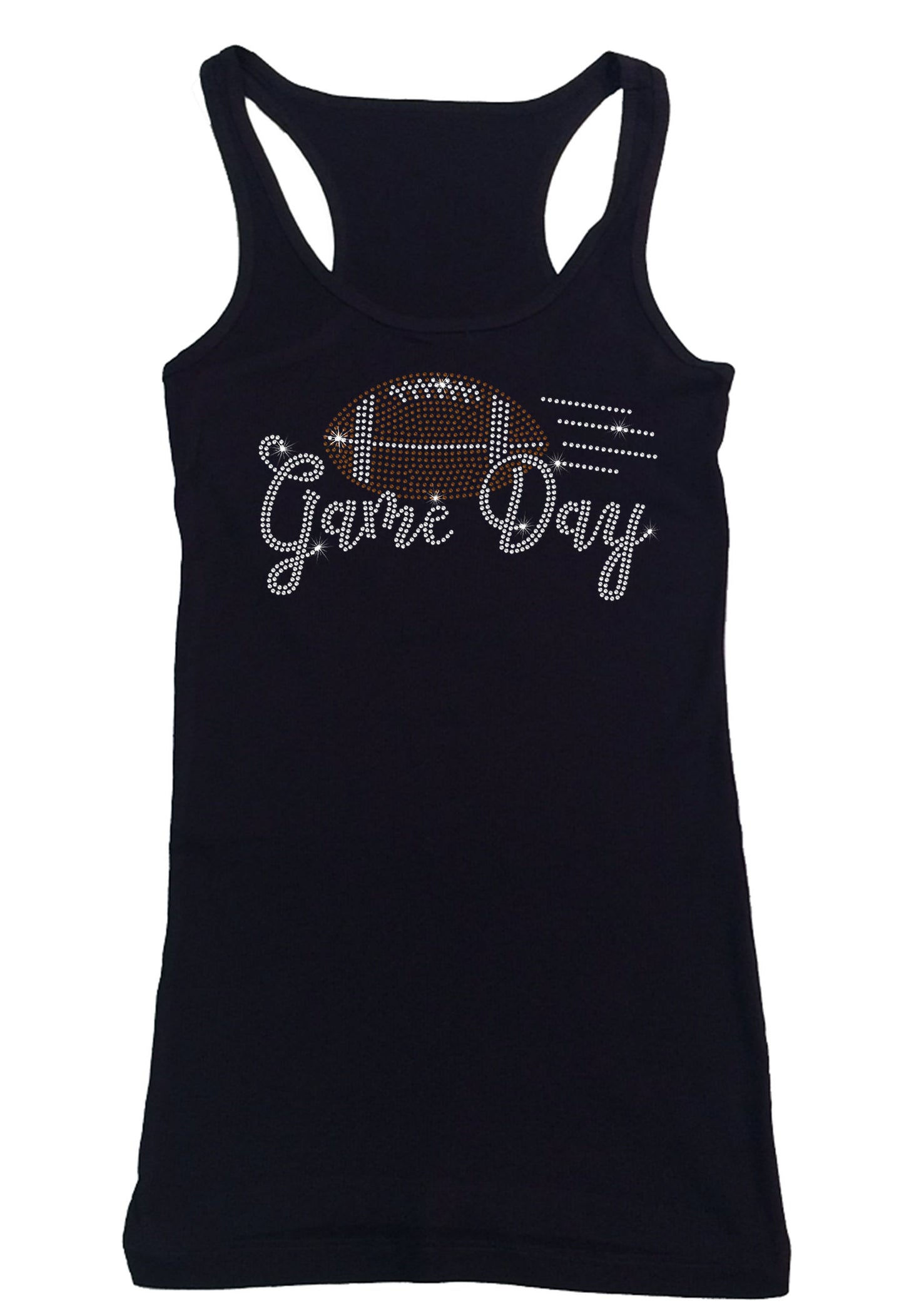 Womens T-shirt with Game Day Football in Rhinestones