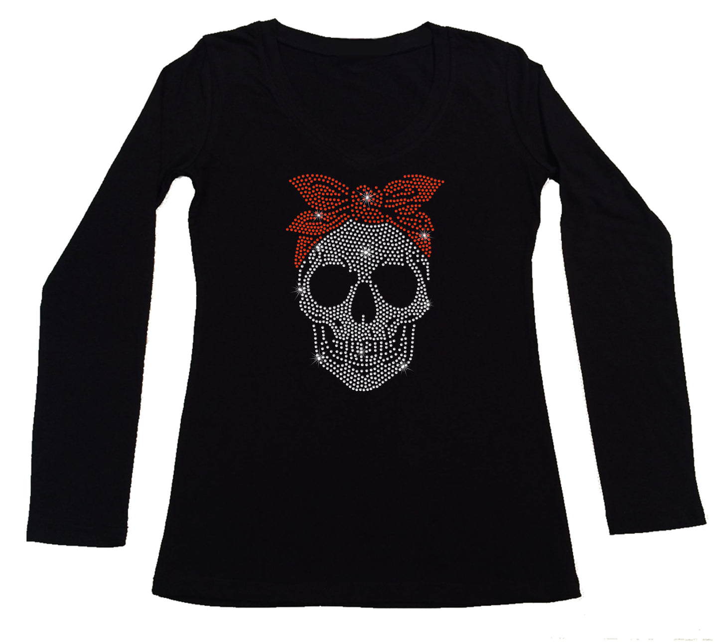Women's Rhinestone Fitted Shirt Girl Skull w Red Bandana