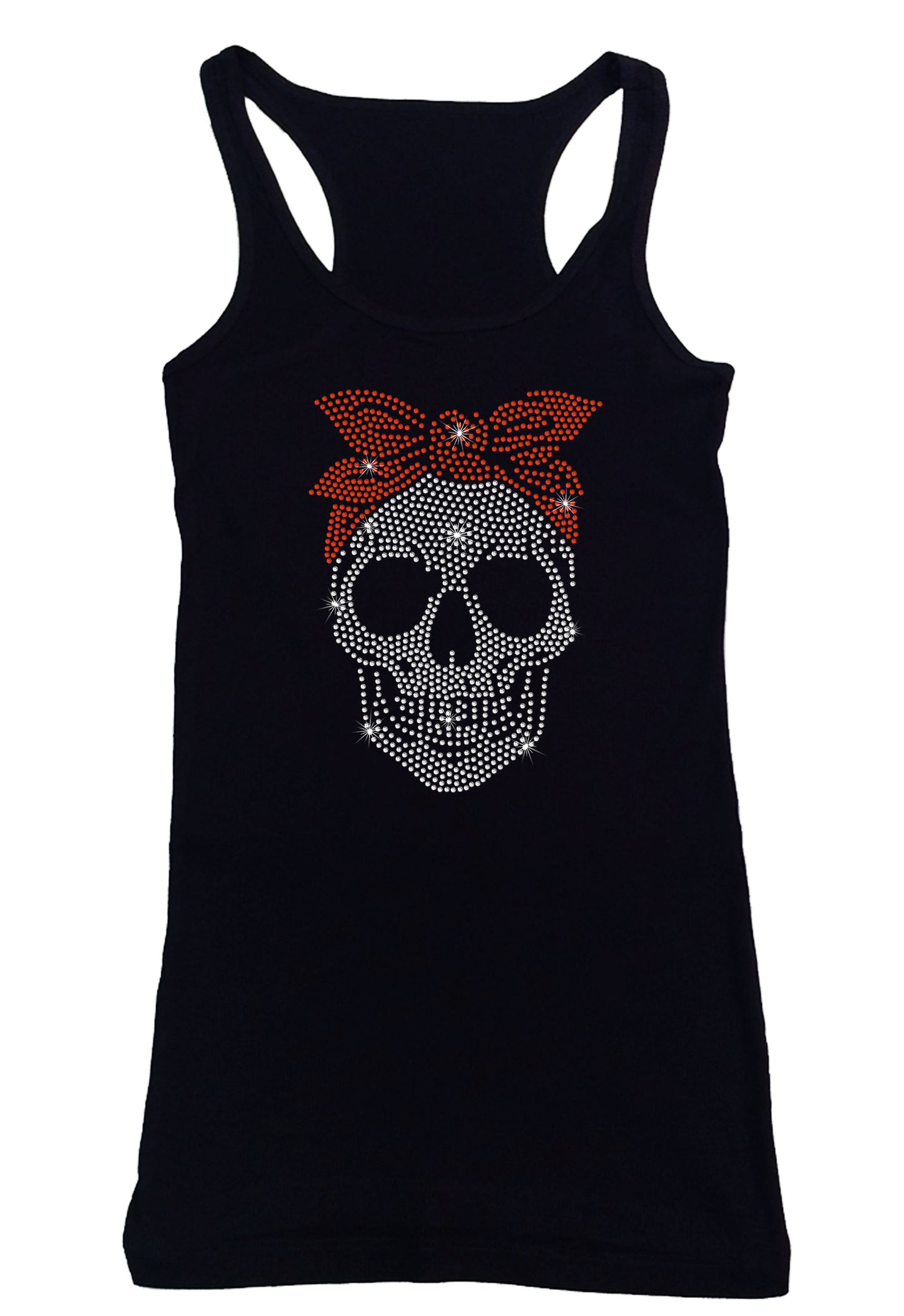 Women's Rhinestone Fitted Shirt Girl Skull w Red Bandana