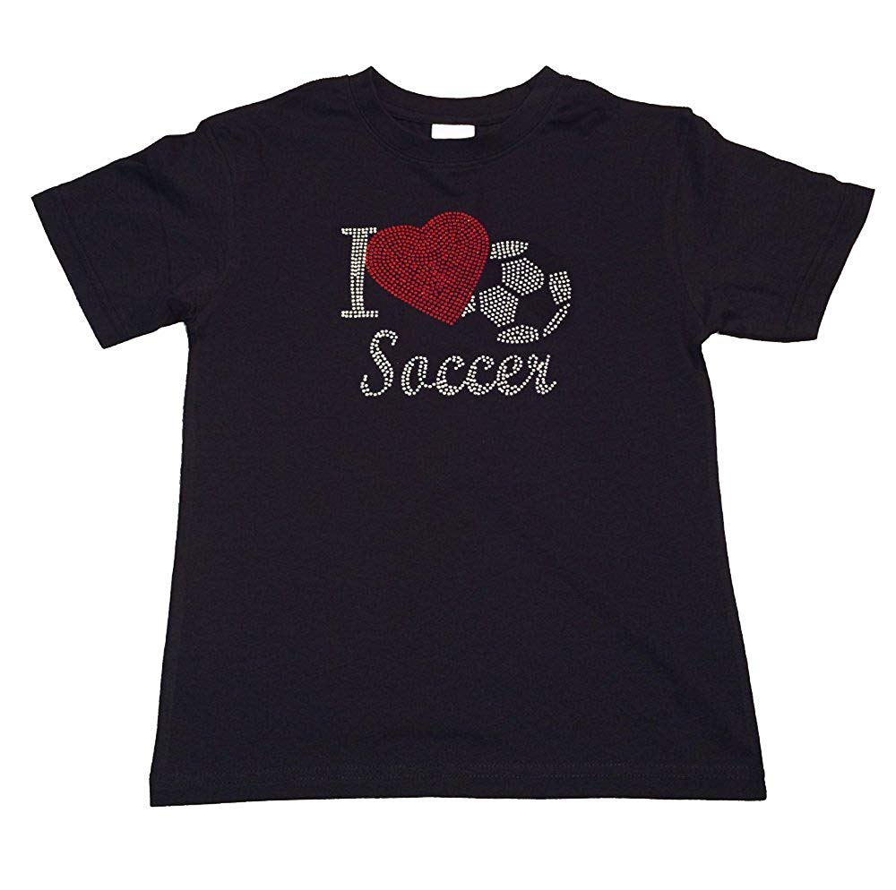 Girls Rhinestone T-Shirt " I Love Soccer with Heart " Kids Size 3 to 14 Available