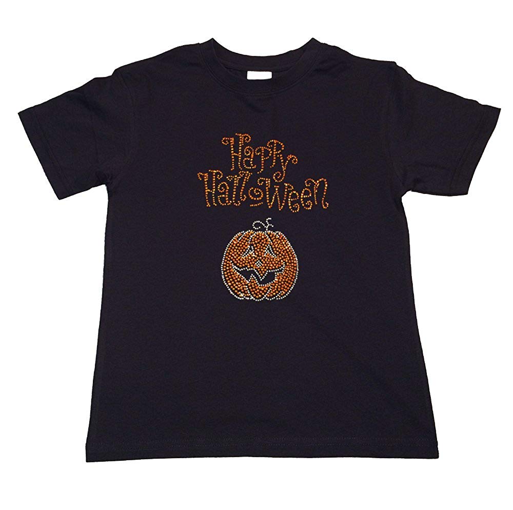 Girls Rhinestone T-Shirt NEW " Happy Halloween " Size 3 to 14 Available Pumpkin