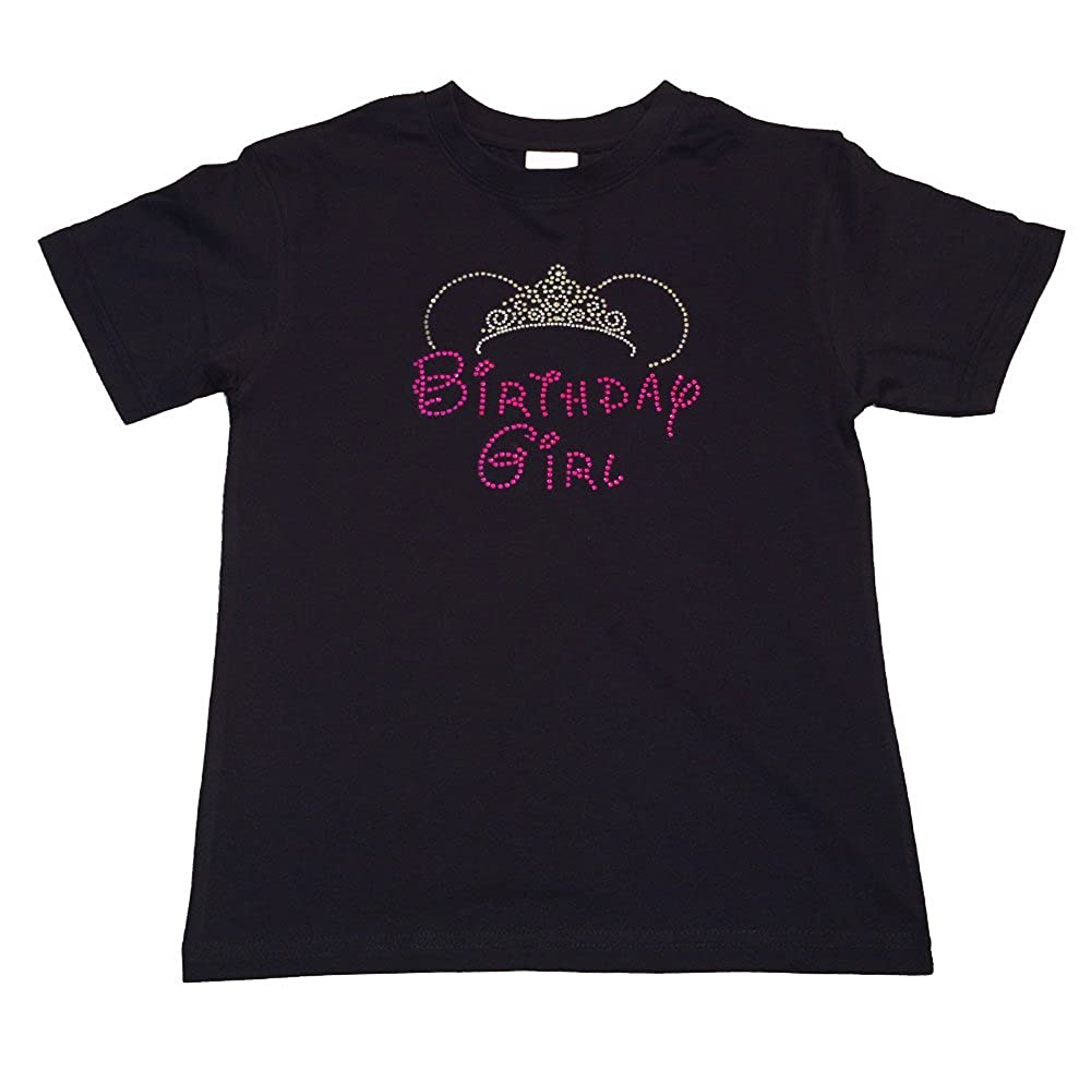 Girls Rhinestone T-Shirt " Pink Birthday Girl w/ Tiara " Sizes 3 to 14 Available