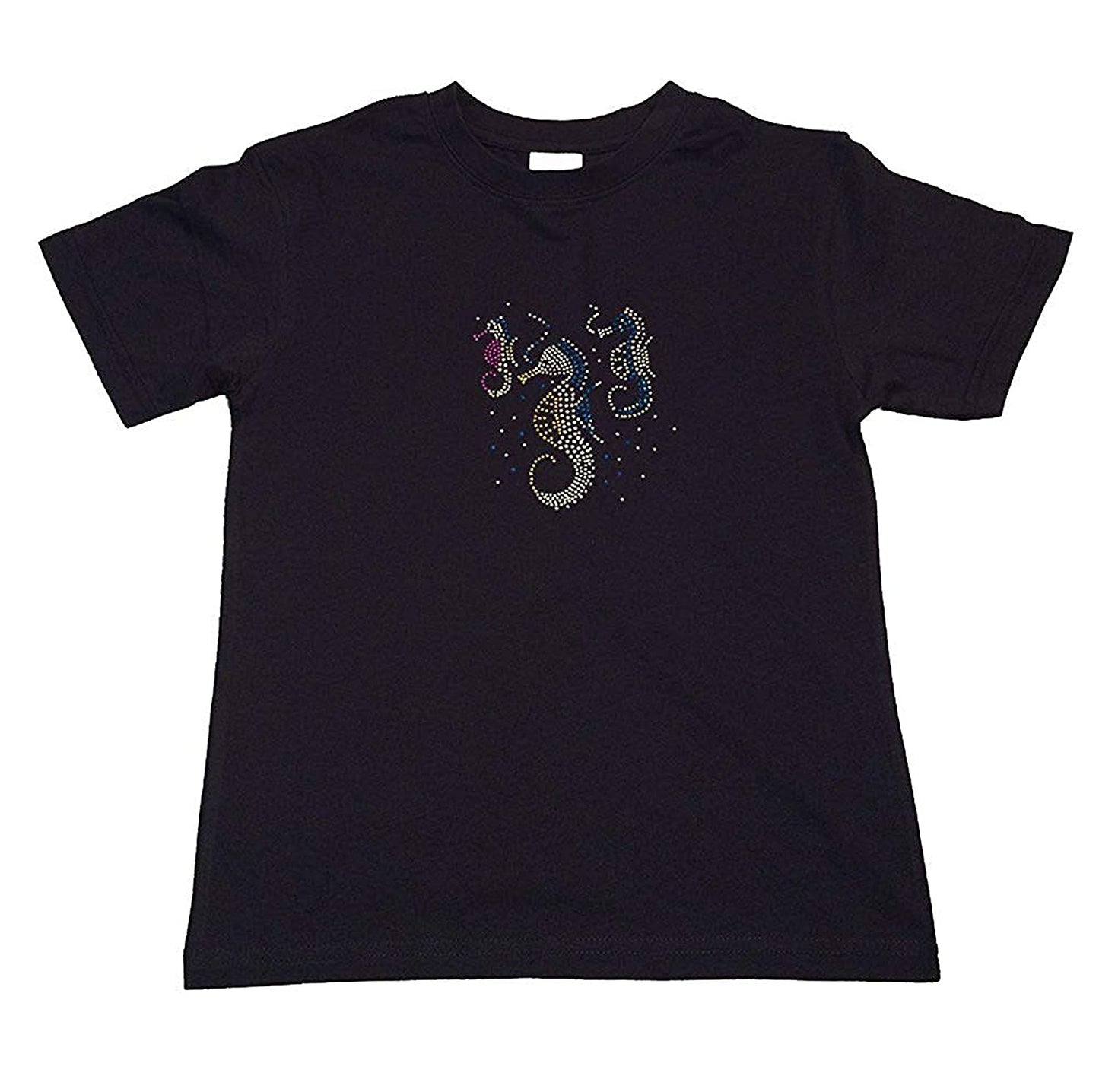 Girls Rhinestone T-Shirt " Colorful Seahorses " Sizes 3 to 14 Available