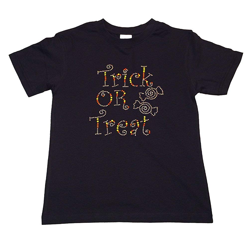 Girls Rhinestone T-Shirt " Trick or Treat " with Candy Size 3 to 14, Halloween