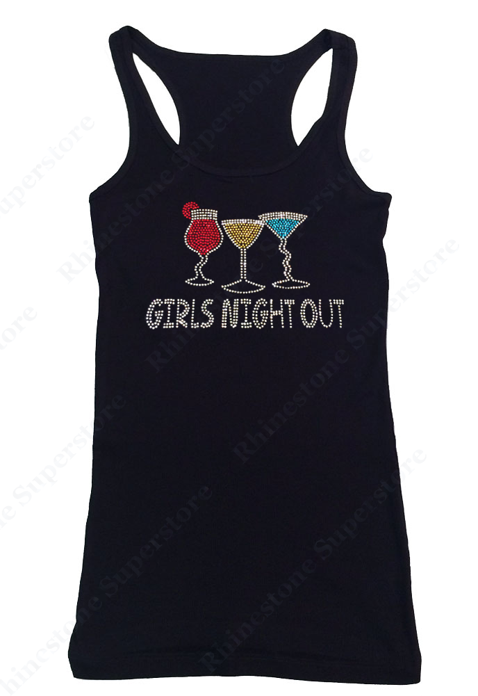 Womens T-shirt with Girls Night Out Drinks in Rhinestones