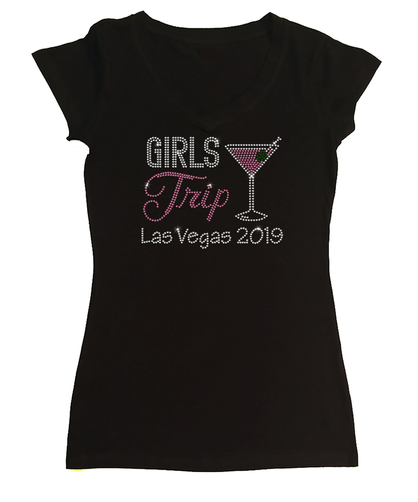 Womens T-shirt with Girls Trip Martini in Rhinestones