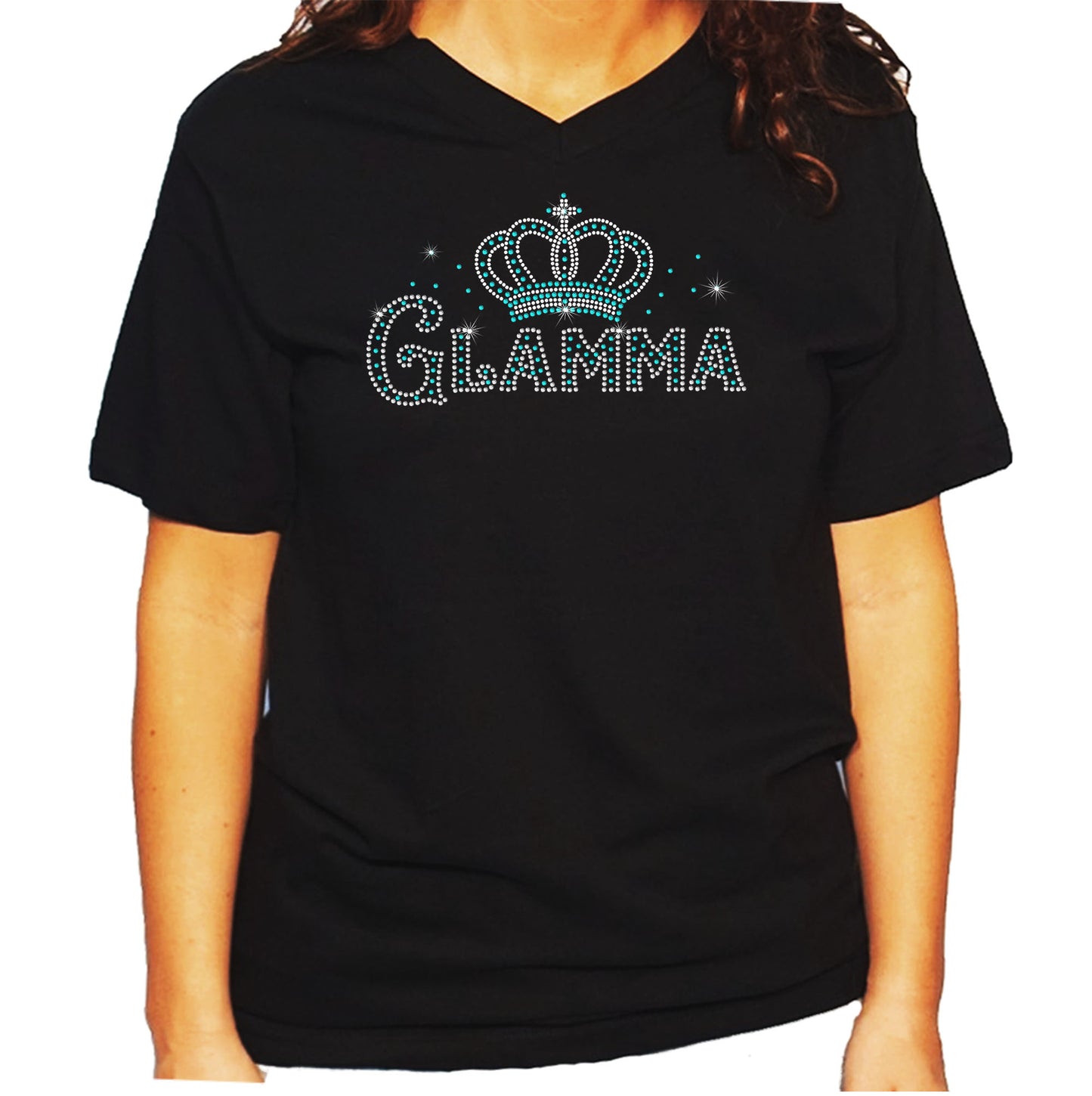 Women's / Unisex T-Shirt with Glamma with Crown in Rhinestones