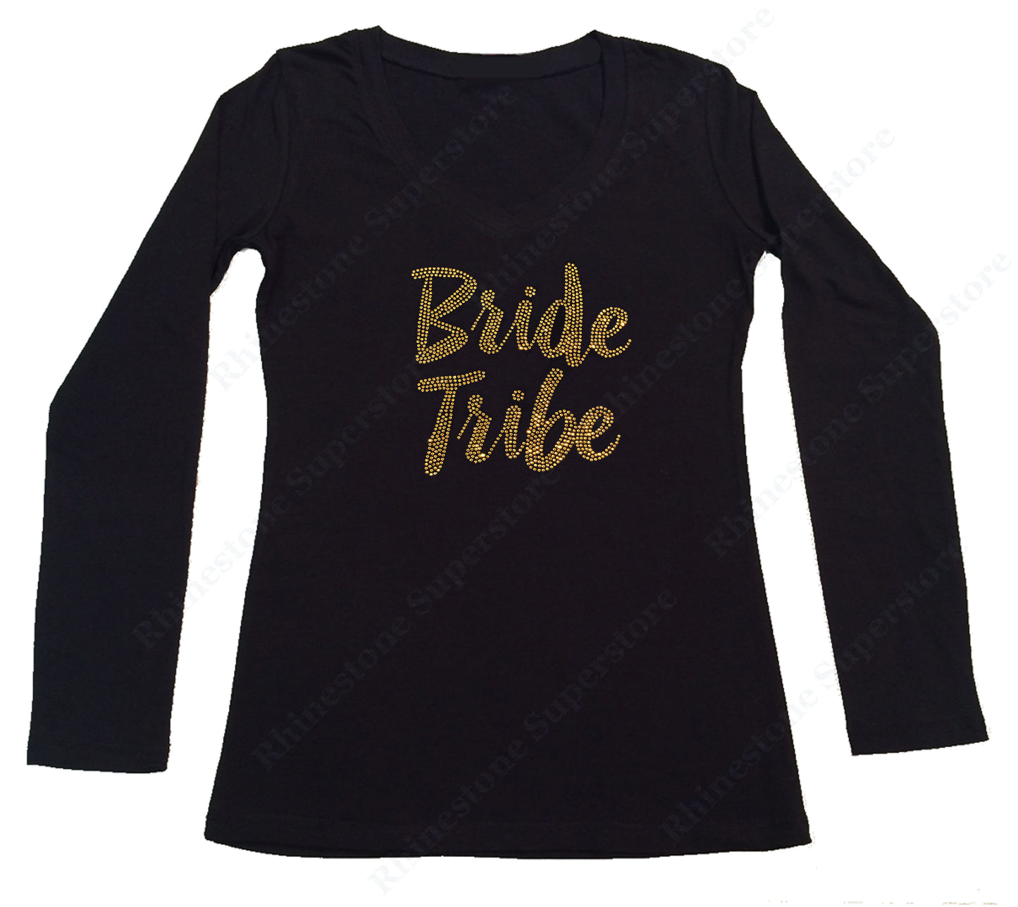 Womens T-shirt with Gold Bride Tribe in Rhinestones