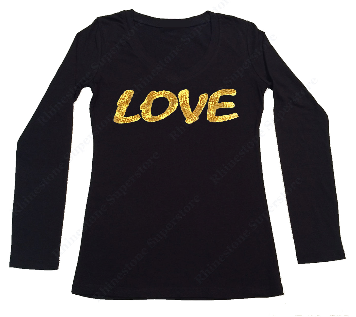 Womens T-shirt with Gold Love in Lace and Spangles