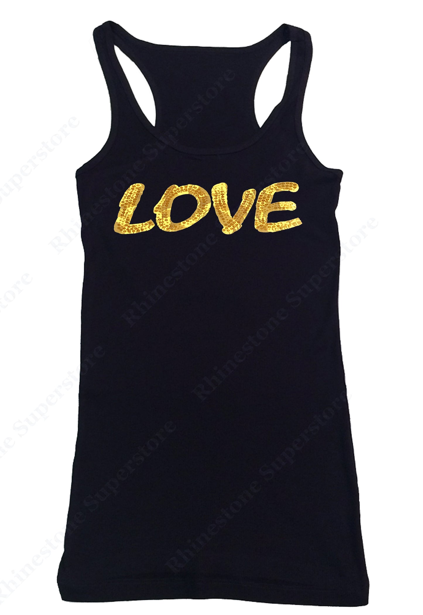 Womens T-shirt with Gold Love in Lace and Spangles