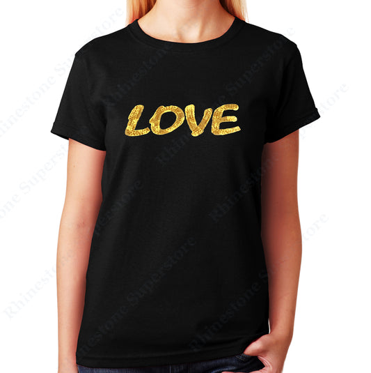 Women's / Unisex T-Shirt with Gold Love in Lace and Spangles