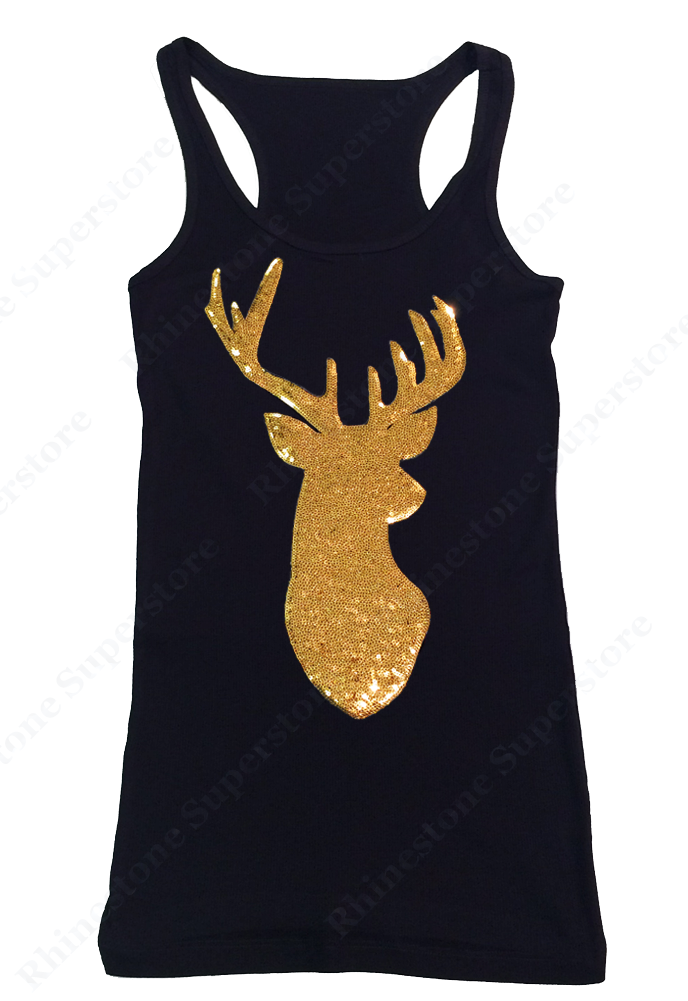 Womens T-shirt with Gold Reindeer in Sequence