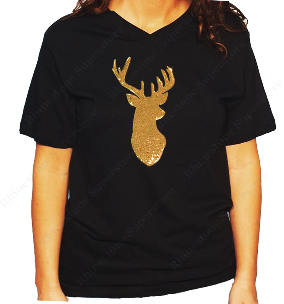 Women's / Unisex T-Shirt with Gold Reindeer in Sequence