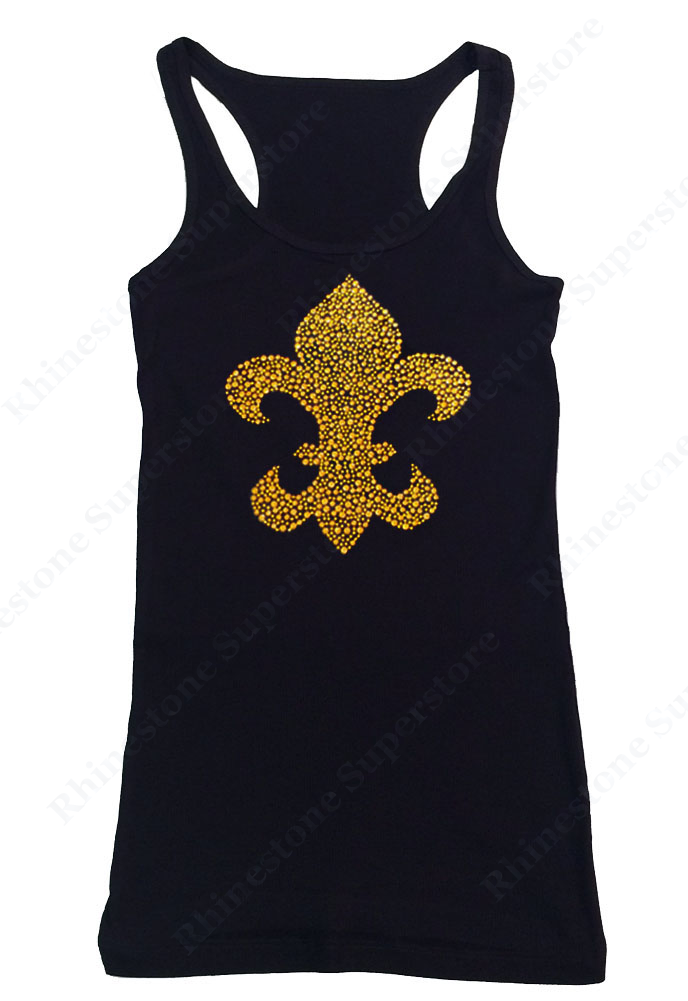 Womens T-shirt with Gold Fleur De Lis in Rhinestuds
