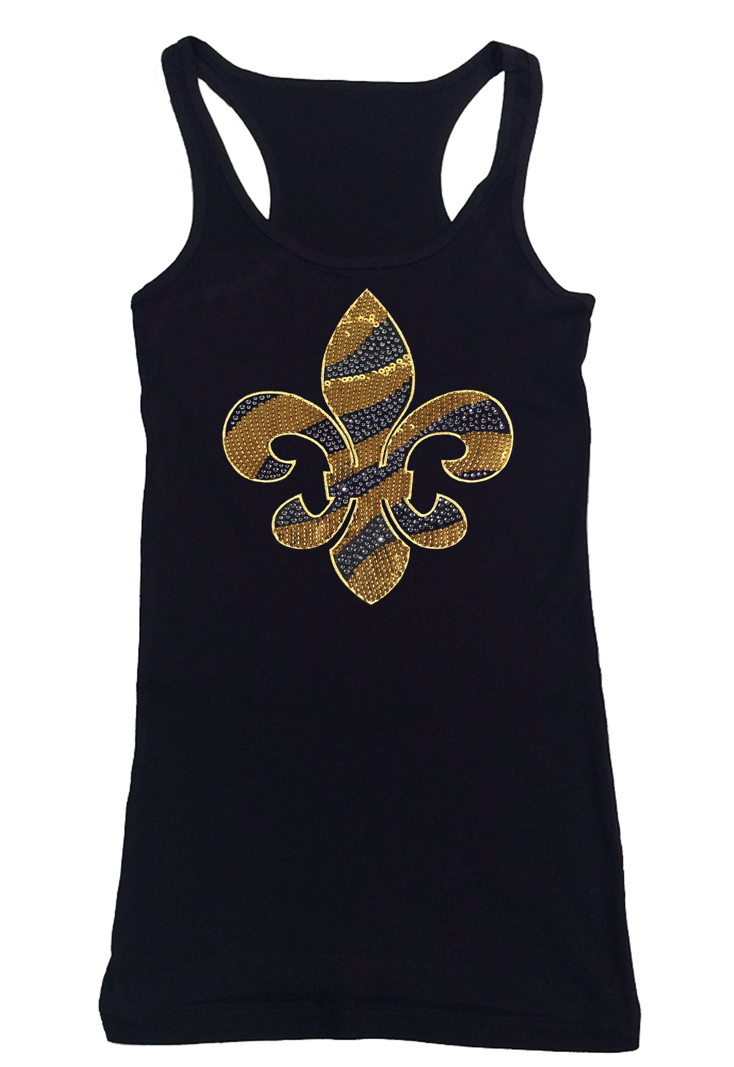 Womens T-shirt with Gold Sequins and Rhinestones Fleur de Lis