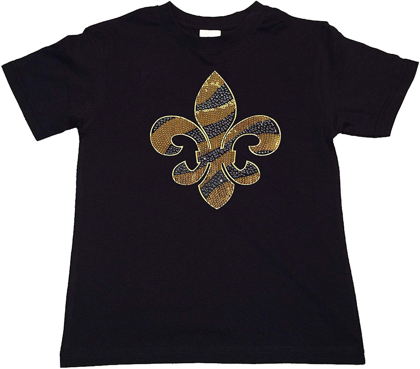 Girls Rhinestone T-Shirt " Gold Sequins and Rhinestones Fleur de Lis " Kids Size 3 to 14 Available