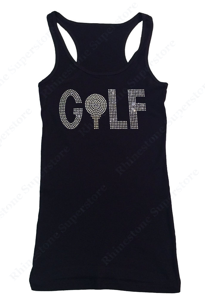 Womens T-shirt with Golf in Rhinestones