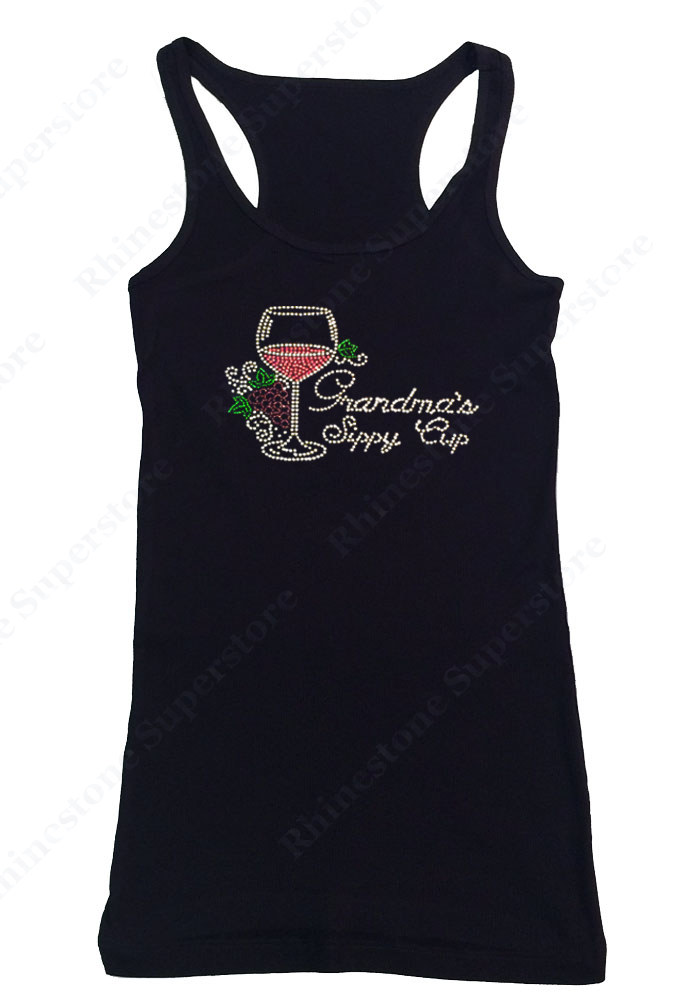 Womens T-shirt with Grandma's Sippy Cup in Rhinestones
