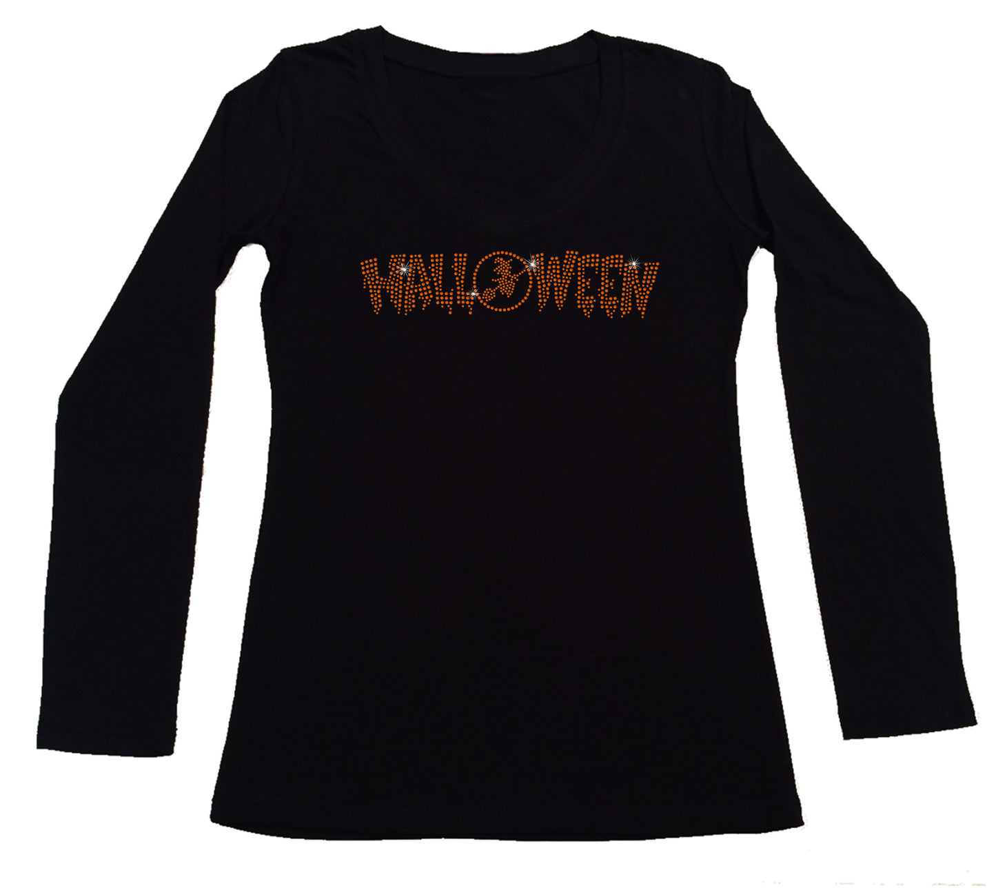 Women's Rhinestone Fitted Tight Snug Shirt Halloween with Witch - Halloween Shirt, Halloween Party, Witch Shirt