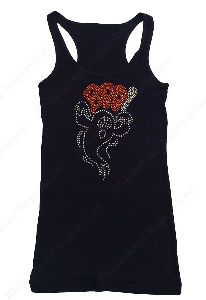 Womens T-shirt with Halloween Ghost Boo in Rhinestones