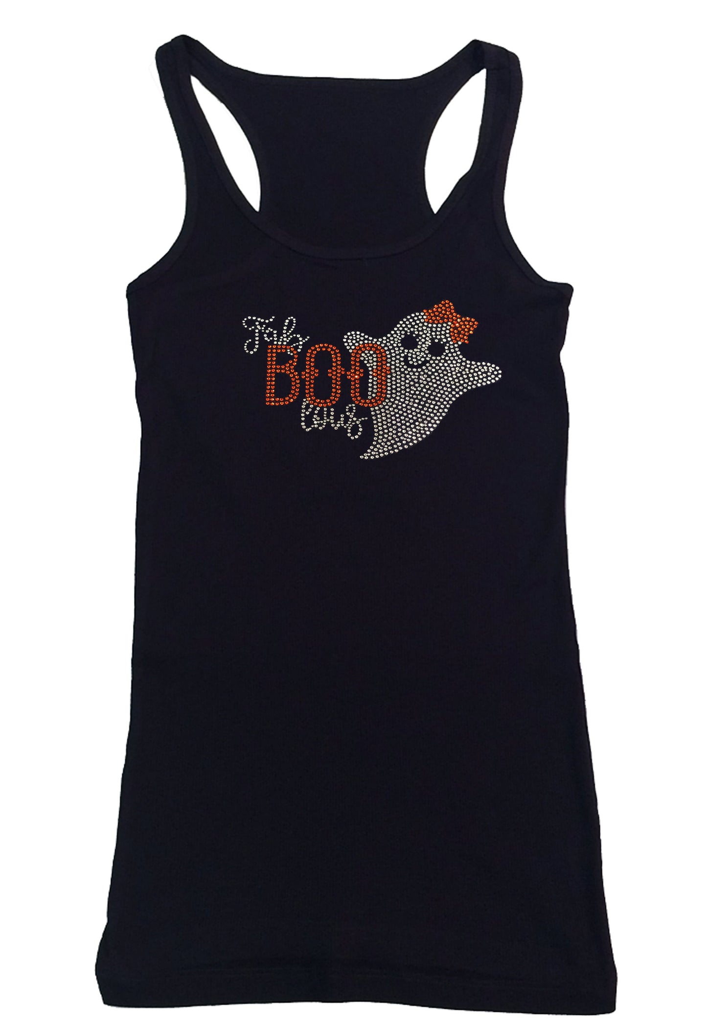 Womens T-shirt with Halloween Ghost Fab Boo lous in Rhinestones