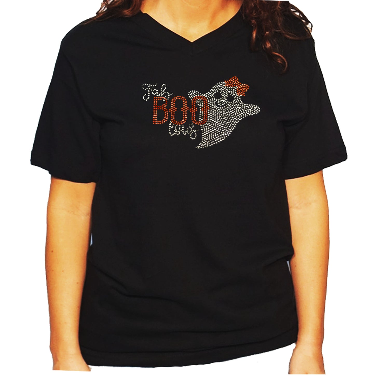 Women's / Unisex T-Shirt with Halloween Ghost Fab Boo lous in Rhinestones