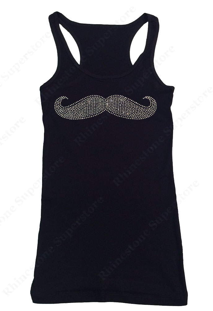 Womens T-shirt with Handlebar Mustache in Rhinestones