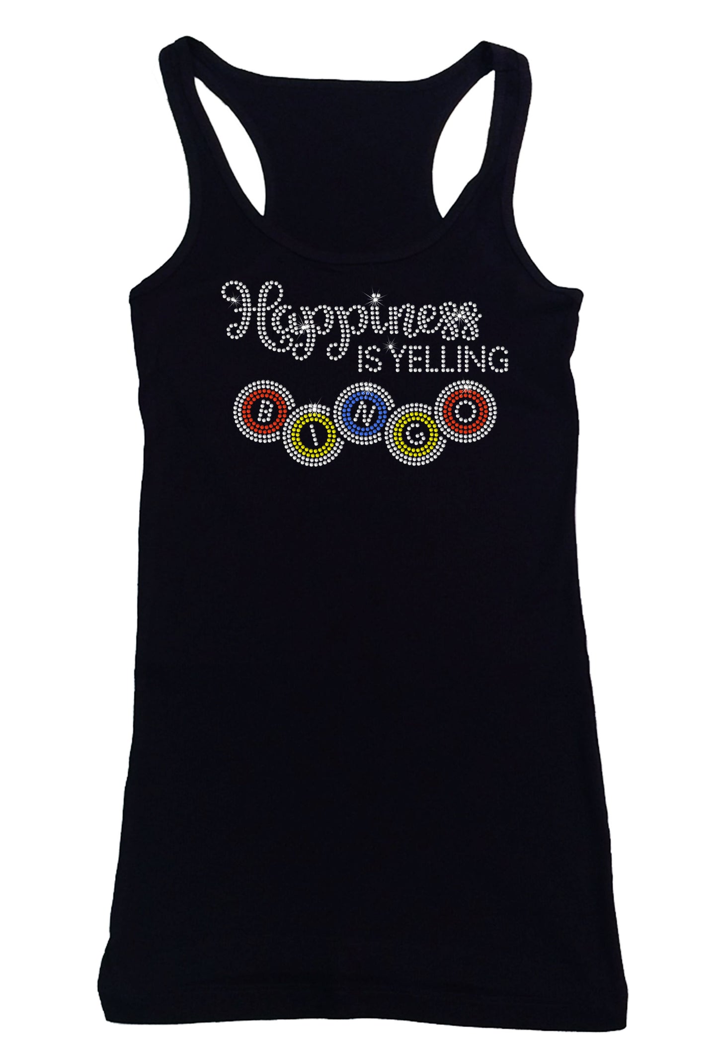 Women's Rhinestone Fitted Tight Snug Shirt Happiness is Yelling Bingo - Bingo Shirt, Bing Night