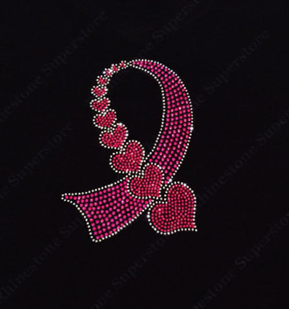 Rhinestone Transfer " Heart Cancer Ribbon " Iron On, Hotfix , Bling, DIY