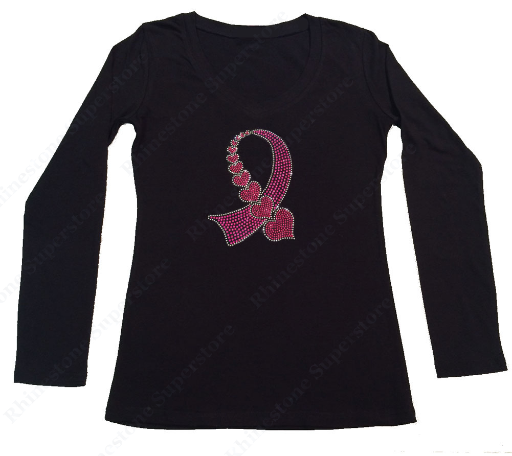 Womens T-shirt with Hope Heart Ribbon in Rhinestones
