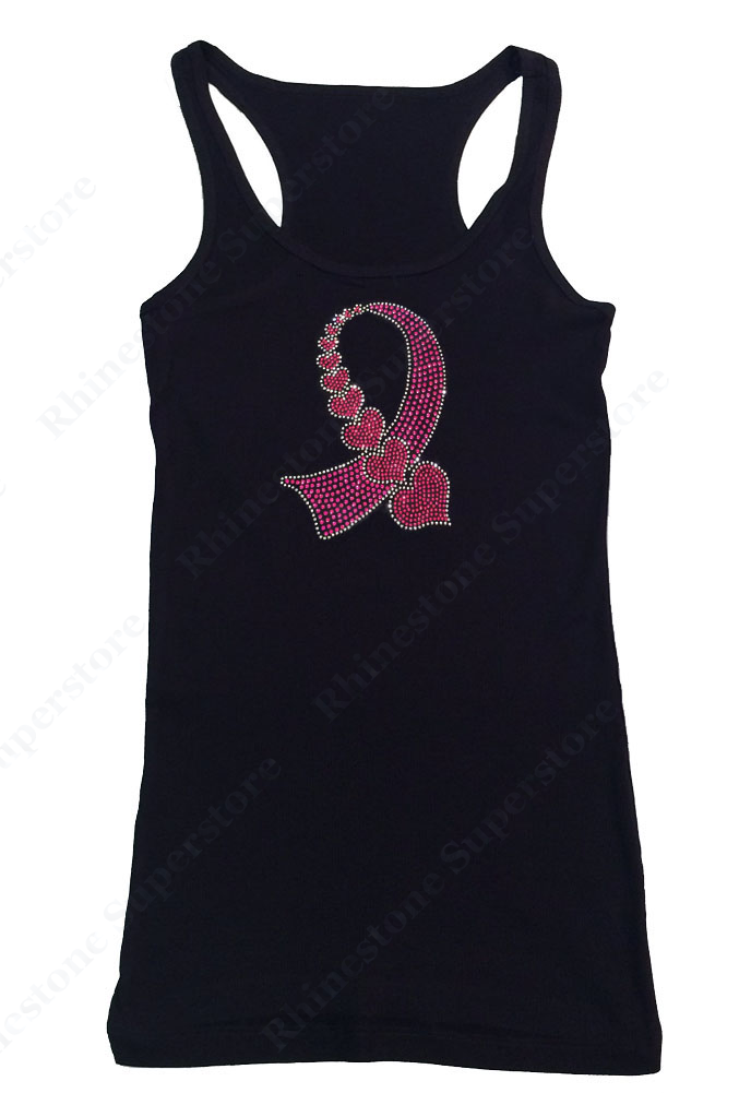 Womens T-shirt with Hope Heart Ribbon in Rhinestones