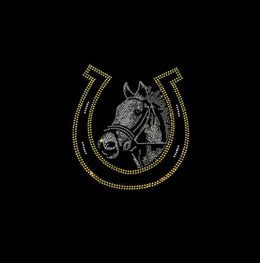 Rhinestone Transfer " Horse & Horseshoe " Equestrian, Horse Riding, Hotfix , Iron On, Bling, Trendy, DIY