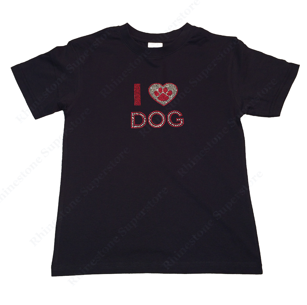 Girls Rhinestone T-Shirt " I Love Dog " Kids Size 3 to 14 Available