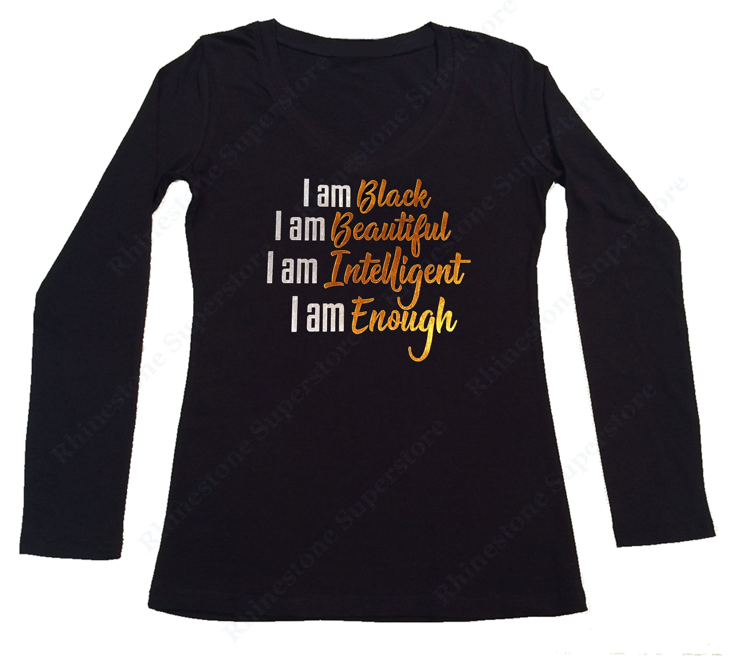 Womens T-shirt with I am Black I am Beautiful in Foil Print