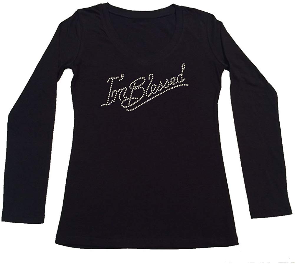 Womens T-shirt with I'm blessed in Rhinestones