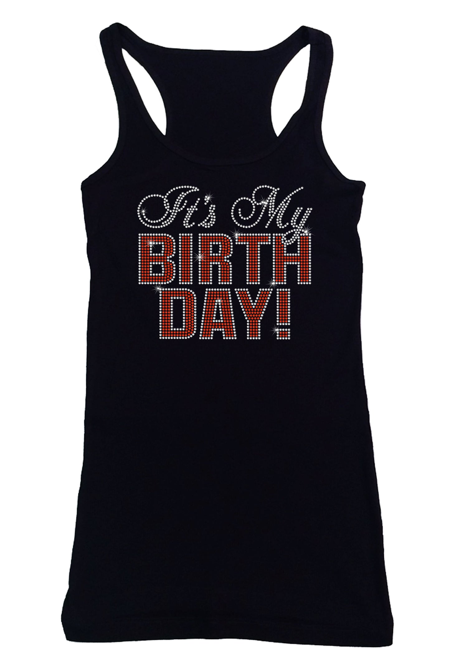 Women's Rhinestone Fitted Tight Snug Shirt It's My Birthday in Bold Letters
