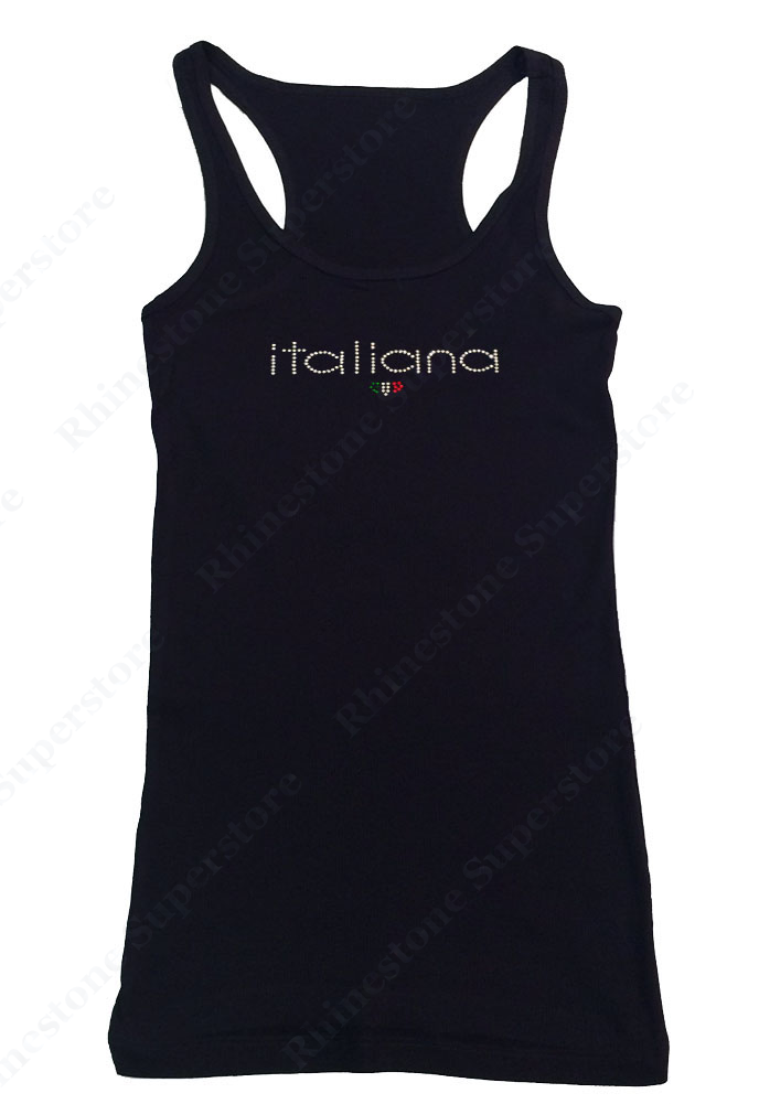 Womens T-shirt with Italiana in Rhinestones