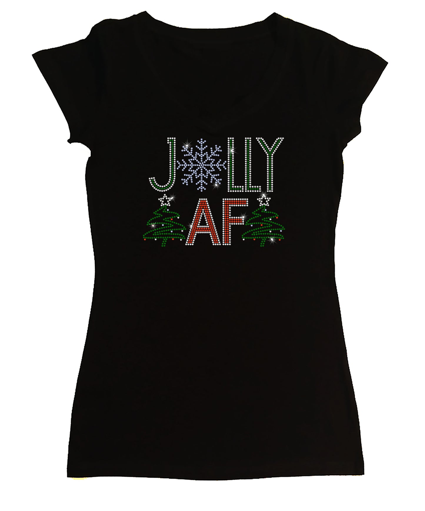 Women's Rhinestone Fitted Tight Snug Shirt Jolly AF - Christmas Shirt