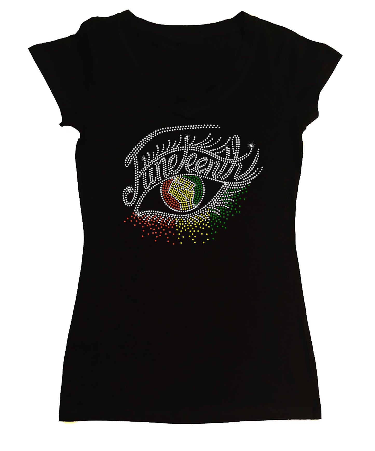 Women's Rhinestone Fitted Tight Snug Juneteenth Eye with Lashes - Fist, Free-ish, 1865, Juneteenth Shirt