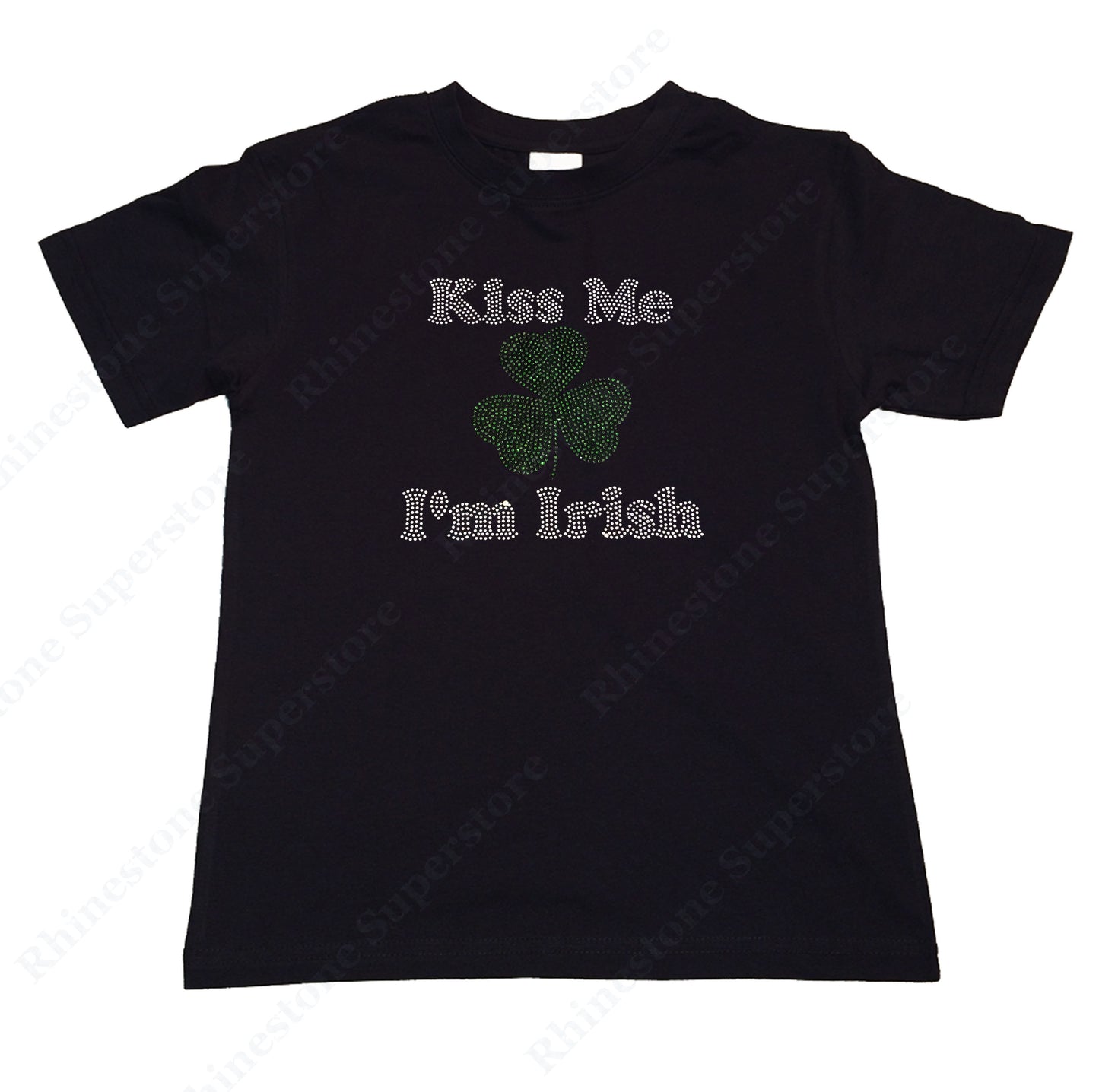 Girls Rhinestone T-Shirt " Kiss Me I'm Irish " Kids Size 3 to 14 Available, St. Patrick's Day