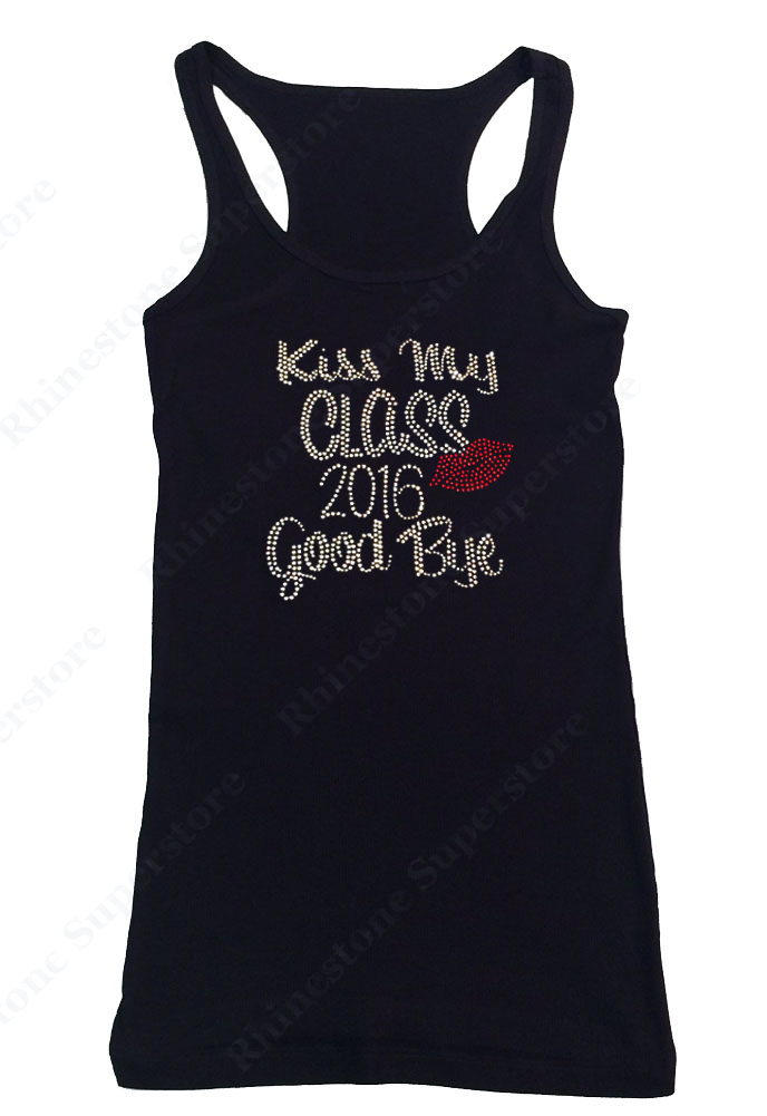 Womens T-shirt with Kiss My Class 2016 Good Bye in Rhinestones