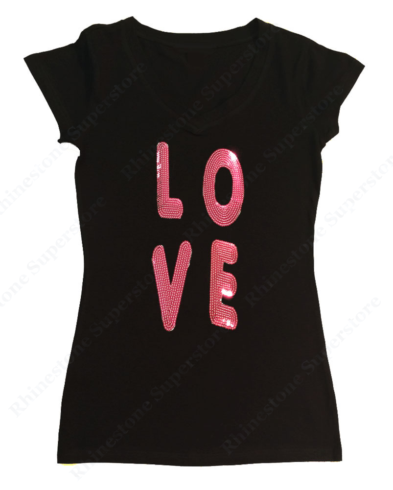 Womens T-shirt with Love in Sequence