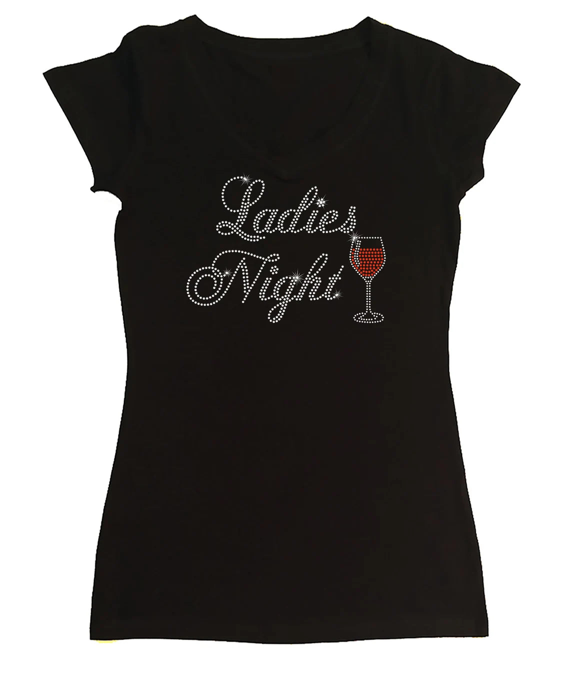 Women's Rhinestone Fitted Tight Snug Ladies Night with Red Wine Glass - Wine Tasting, Girls Trip, Wine shirt