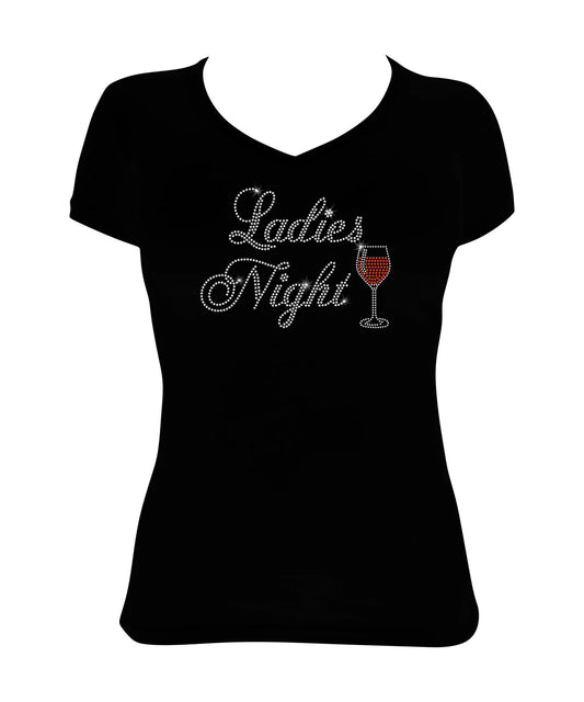 Women's Rhinestone Fitted Tight Snug Ladies Night with Red Wine Glass - Wine Tasting, Girls Trip, Wine shirt