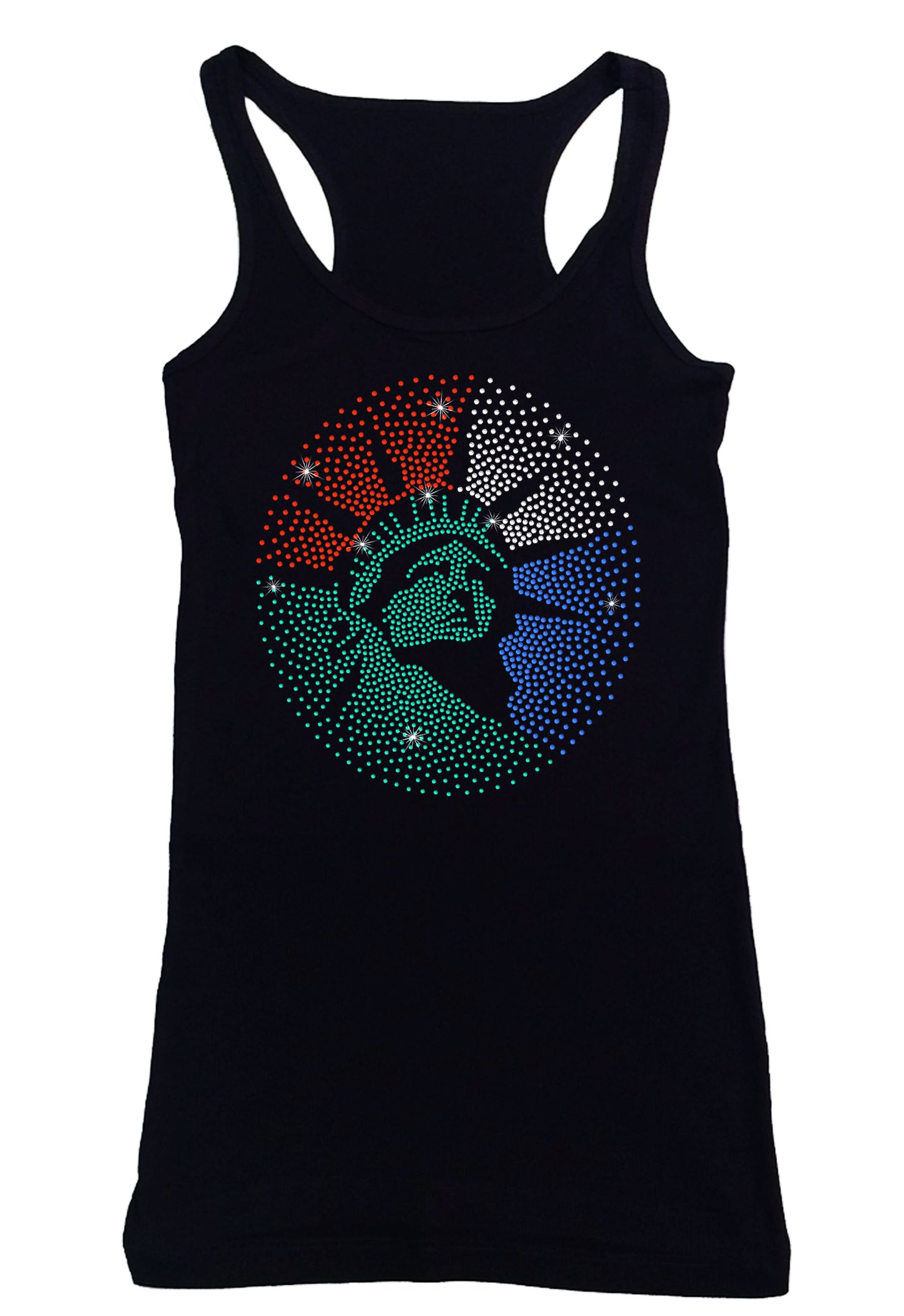 Women's Rhinestone Fitted Tight Snug Shirt Statue of Libery - Patriotic Shirt, USA, Lady Liberty