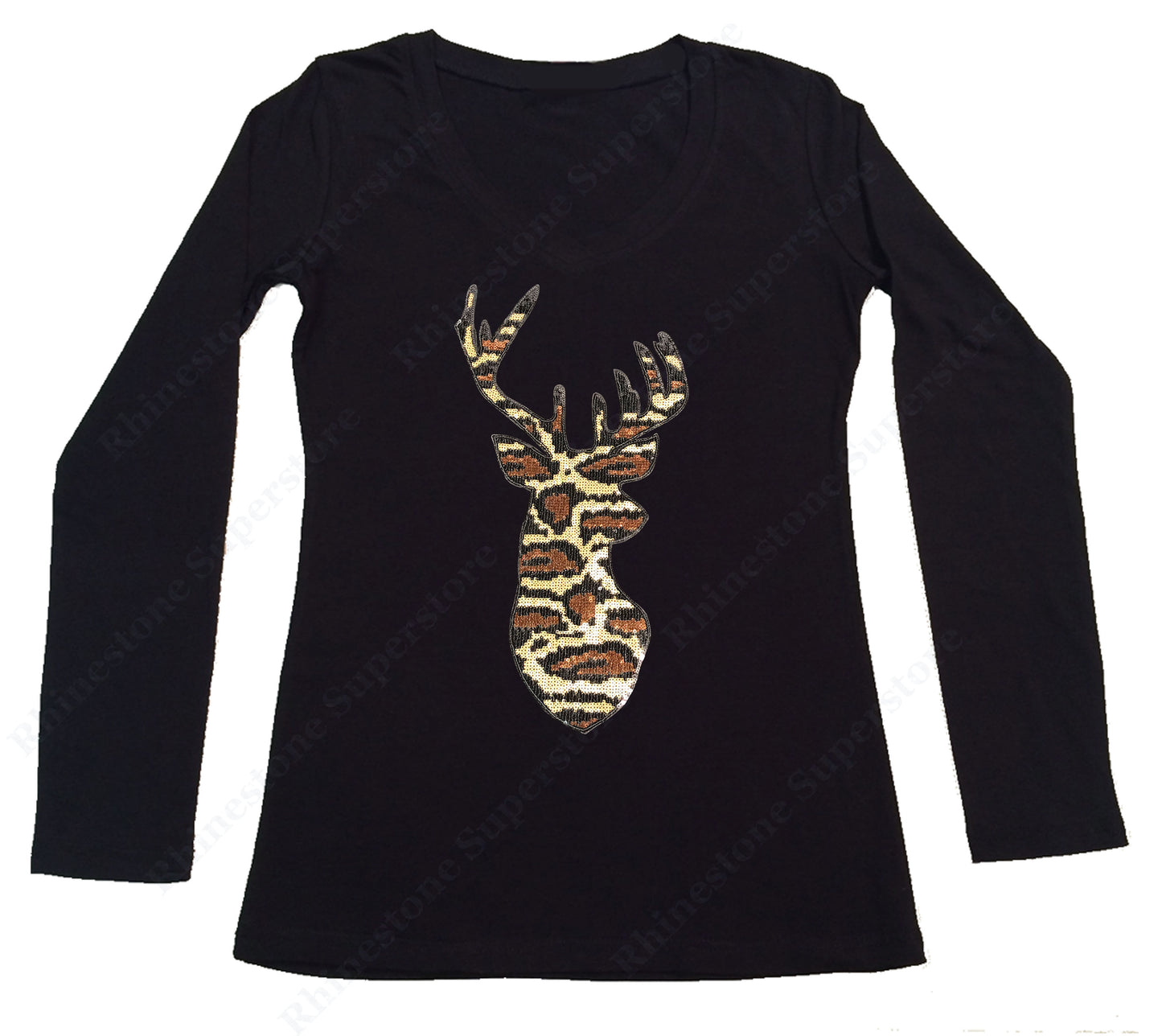 Womens T-shirt with Leopard Print Reindeer in Sequence
