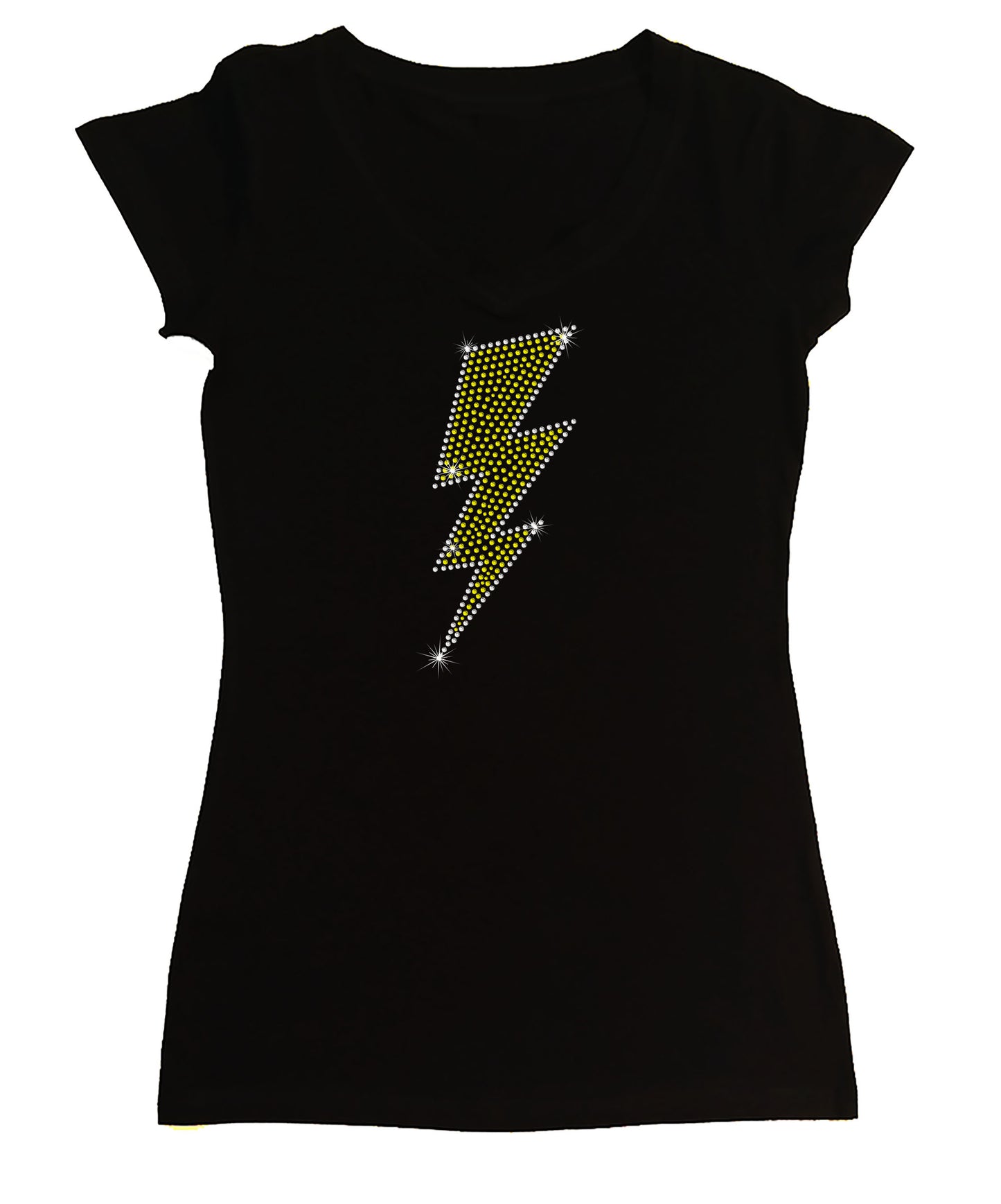 Women's Rhinestone Fitted Tight Snug Shirt Lightning Bolt